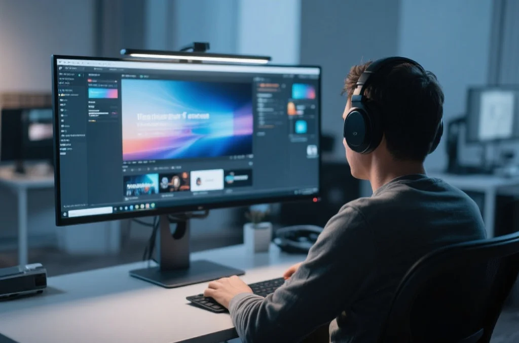 用户在桌面电脑上享受安信13的沉浸式娱乐体验